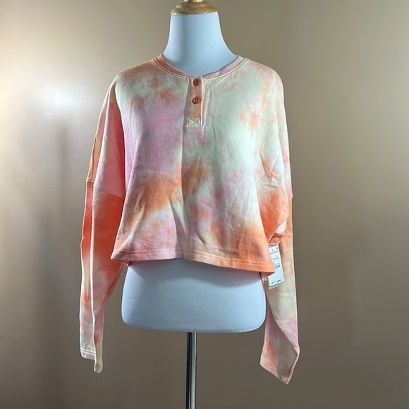 BP. WOMEN'S SWEATSHIRT ORANGE PULLOVER CROPPED TIE-DYE - Picture 1 of 9